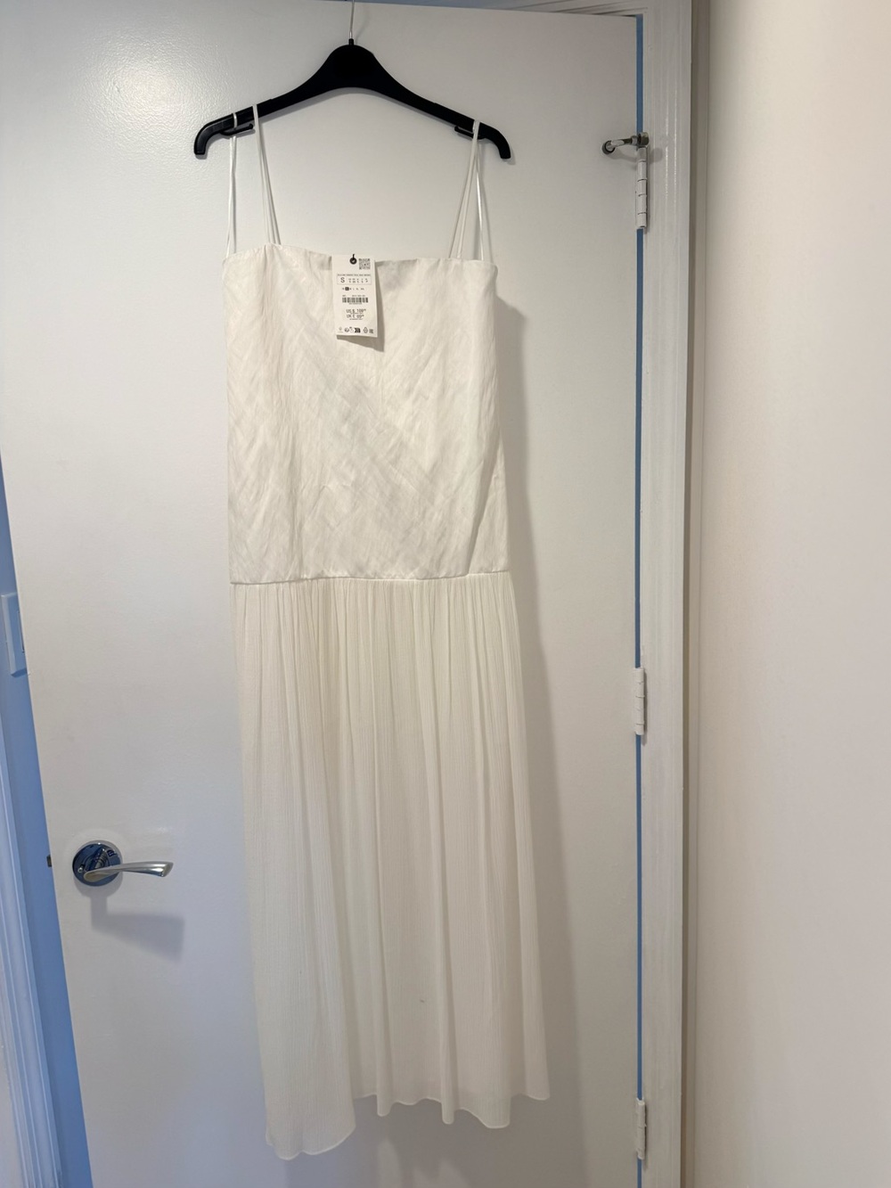 Zara- White spaghetti strap long dress with semi sheer bottom, a beauty! 💟 NWT!